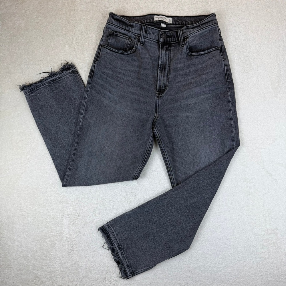Abercrombie & Fitch Curve Love Ankle Straight Jeans Ultra High Rise Black 30 10R